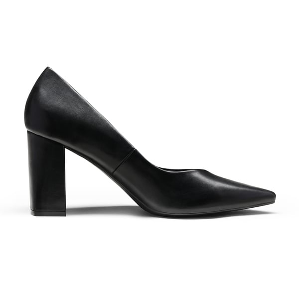 Pointed Toe Chunky High Heel Pumps - BLACK PU - 1